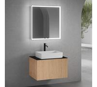 neoro n50 mobile La: 80 cm con 1 scomparto estraibile, con frontale in rovere liscio, lavabo La: 58 cm bianco opaco, con armadietto a specchio n60 per la Svizzera, BN0065WM+BN0432BFO+BN0402C2+BN0500MI