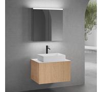 neoro n50 mobile La: 80 cm con 1 scomparto estraibile, con frontale in rovere liscio, lavabo La: 58 cm bianco opaco, consolle bianco opaco, con armadietto a specchio, BN0065WM+BN0432BFO+BN0402WM+BN047
