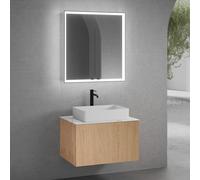 neoro n50 mobile La: 80 cm con 1 scomparto estraibile, con frontale in rovere liscio, lavabo La: 58 cm bianco opaco, con armadietto a specchio n60, BN0065WM+BN0432BFO+BN0402C1+BN0492MI, n50 [Mobili da