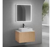 neoro n50 mobile La: 80 cm con 1 scomparto estraibile, con frontale in rovere liscio, lavabo La: 58 cm bianco opaco, consolle bianco opaco, con armadietto a specchio n60, BN0065WM+BN0432BFO+BN0402WM+B