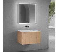 neoro n50 mobile La: 80 cm con 1 scomparto estraibile, con frontale in rovere liscio, lavabo senza fori rubinetteria bianco opaco, con armadietto a specchio n60, BN0095WM+BN0432BFO+BN0492MI, n50 [Mobi