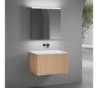 neoro n50 mobile La: 80 cm con 1 scomparto estraibile, con frontale in rovere liscio, lavabo senza fori rubinetteria bianco opaco, con armadietto a specchio, BN0095WM+BN0432BFO+BN0473MI, n50 [Mobili d