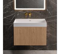 neoro n50 mobile La: 80 cm con 1 scomparto estraibile, con frontale in rovere profilato, lavabo cube, BN0432PO+BN0134WM, n50 [Mobili da Bagno > Mobili con Lavabo Integrato]