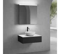 neoro n50 mobile La: 80 cm con 1 scomparto estraibile, lavabo Ø 40 cm bianco opaco, con armadietto a specchio,, BN0064WM+BN0412BM+BN0402C1+BN0473MI, n50 [Mobili da Bagno > Set Mobili da Bagno]
