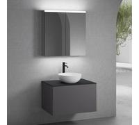 neoro n50 mobile La: 80 cm con 1 scomparto estraibile, lavabo Ø 40 cm bianco opaco, con armadietto a specchio per la Svizzera,, BN0064WM+BN0432GR+BN0402BM+BN0486MI, n50 [Mobili da Bagno > Set Mobili d
