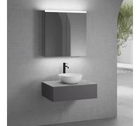 neoro n50 mobile La: 80 cm con 1 scomparto estraibile, lavabo Ø 40 cm bianco opaco, con armadietto a specchio,, BN0064WM+BN0412GR+BN0402C3+BN0473MI, n50 [Mobili da Bagno > Set Mobili da Bagno]