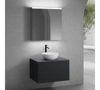 neoro n50 mobile La: 80 cm con 1 scomparto estraibile, lavabo Ø 45 cm bianco opaco, con armadietto a specchio,, BN0106WM+BN0432BM+BN0402GR+BN0473MI, n50 [Mobili da Bagno > Set Mobili da Bagno]
