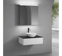 neoro n50 mobile La: 80 cm con 1 scomparto estraibile, lavabo Ø 45 cm bianco opaco, con armadietto a specchio per la Svizzera,, BN0106WM+BN0412WM+BN0402BM+BN0486MI, n50 [Mobili da Bagno > Set Mobili d