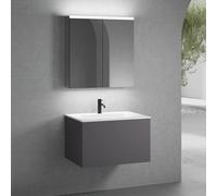 neoro n50 mobile La: 80 cm con 1 scomparto estraibile, lavabo con 1 foro per rubinetteria bianco, con armadietto a specchio,, BN0094WH+BN0432GR+BN0473MI, n50 [Mobili da Bagno > Set Mobili da Bagno]