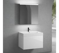 neoro n50 mobile La: 80 cm con 1 scomparto estraibile, lavabo con 1 foro per rubinetteria bianco opaco, con armadietto a specchio,, BN0138WM+BN0432WH+BN0473MI, n50 [Mobili da Bagno > Set Mobili da Bag