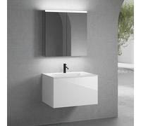 neoro n50 mobile La: 80 cm con 1 scomparto estraibile, lavabo con 1 foro per rubinetteria bianco opaco, con armadietto a specchio,, BN0094WM+BN0432WH+BN0473MI, n50 [Mobili da Bagno > Set Mobili da Bag