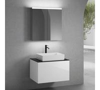 neoro n50 mobile La: 80 cm con 1 scomparto estraibile, lavabo La: 58 cm bianco opaco, con armadietto a specchio,, BN0065WM+BN0432WH+BN0402BM+BN0473MI, n50 [Mobili da Bagno > Set Mobili da Bagno]