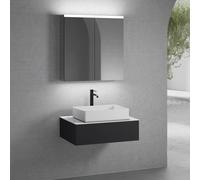 neoro n50 mobile La: 80 cm con 1 scomparto estraibile, lavabo La: 58 cm bianco opaco, con armadietto a specchio,, BN0065WM+BN0412BM+BN0402C1+BN0473MI, n50 [Mobili da Bagno > Set Mobili da Bagno]