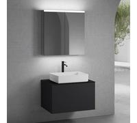 neoro n50 mobile La: 80 cm con 1 scomparto estraibile, lavabo La: 58 cm bianco opaco, con armadietto a specchio per la Svizzera,, BN0065WM+BN0432BM+BN0402C2+BN0486MI, n50 [Mobili da Bagno > Set Mobili