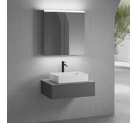 neoro n50 mobile La: 80 cm con 1 scomparto estraibile, lavabo La: 58 cm bianco opaco, con armadietto a specchio,, BN0065WM+BN0412GR+BN0402C3+BN0473MI, n50 [Mobili da Bagno > Set Mobili da Bagno]
