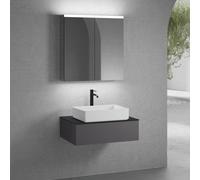 neoro n50 mobile La: 80 cm con 1 scomparto estraibile, lavabo La: 58 cm bianco opaco, con armadietto a specchio,, BN0065WM+BN0412GR+BN0402BM+BN0473MI, n50 [Mobili da Bagno > Set Mobili da Bagno]