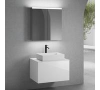 neoro n50 mobile La: 80 cm con 1 scomparto estraibile, lavabo La: 58 cm bianco opaco, con armadietto a specchio,, BN0065WM+BN0432WH+BN0402WH+BN0473MI, n50 [Mobili da Bagno > Set Mobili da Bagno]