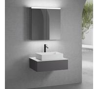neoro n50 mobile La: 80 cm con 1 scomparto estraibile, lavabo La: 58 cm bianco opaco, con armadietto a specchio per la Svizzera,, BN0065WM+BN0412GR+BN0402WM+BN0486MI, n50 [Mobili da Bagno > Set Mobili