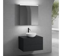 neoro n50 mobile La: 80 cm con 2 scomparti estraibili, lavabo Ø 40 cm bianco opaco, con armadietto a specchio,, BN0064WM+BN0422BM+BN0402BM+BN0473MI, n50 [Mobili da Bagno > Set Mobili da Bagno]