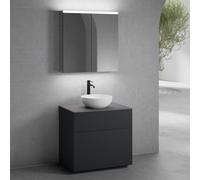 neoro n50 mobile La: 80 cm con 2 scomparti estraibili, lavabo Ø 40 cm bianco opaco, con armadietto a specchio,, BN0064WM+BN0442BM+BN0402GR+BN0473MI, n50 [Mobili da Bagno > Set Mobili da Bagno]