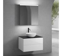 neoro n50 mobile La: 80 cm con 2 scomparti estraibili, lavabo Ø 45 cm bianco opaco, con armadietto a specchio,, BN0106WM+BN0422WH+BN0402BM+BN0473MI, n50 [Mobili da Bagno > Set Mobili da Bagno]