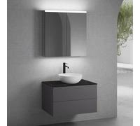 neoro n50 mobile La: 80 cm con 2 scomparti estraibili, lavabo Ø 45 cm bianco opaco, con armadietto a specchio per la Svizzera,, BN0106WM+BN0422GR+BN0402C2+BN0486MI, n50 [Mobili da Bagno > Set Mobili d