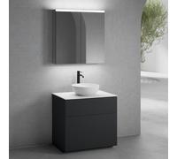 neoro n50 mobile La: 80 cm con 2 scomparti estraibili, lavabo Ø 45 cm bianco opaco, con armadietto a specchio per la Svizzera,, BN0106WM+BN0442BM+BN0402WM+BN0486MI, n50 [Mobili da Bagno > Set Mobili d