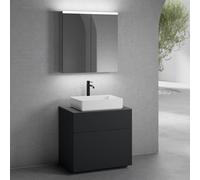 neoro n50 mobile La: 80 cm con 2 scomparti estraibili, lavabo La: 58 cm bianco opaco, con armadietto a specchio,, BN0065WM+BN0442BM+BN0402GR+BN0473MI, n50 [Mobili da Bagno > Set Mobili da Bagno]