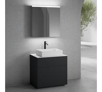 neoro n50 mobile La: 80 cm con 2 scomparti estraibili, lavabo La: 58 cm bianco opaco, con armadietto a specchio per la Svizzera,, BN0065WM+BN0442BM+BN0402WM+BN0486MI, n50 [Mobili da Bagno > Set Mobili