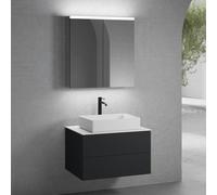 neoro n50 mobile La: 80 cm con 2 scomparti estraibili, lavabo La: 58 cm bianco opaco, con armadietto a specchio,, BN0065WM+BN0422BM+BN0402WH+BN0473MI, n50 [Mobili da Bagno > Set Mobili da Bagno]