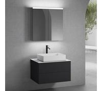neoro n50 mobile La: 80 cm con 2 scomparti estraibili, lavabo La: 58 cm bianco opaco, con armadietto a specchio,, BN0065WM+BN0422BM+BN0402C1+BN0473MI, n50 [Mobili da Bagno > Set Mobili da Bagno]