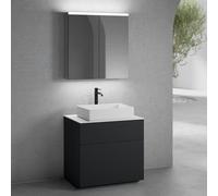 neoro n50 mobile La: 80 cm con 2 scomparti estraibili, lavabo La: 58 cm bianco opaco, con armadietto a specchio,, BN0065WM+BN0442BM+BN0402WH+BN0473MI, n50 [Mobili da Bagno > Set Mobili da Bagno]
