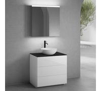 neoro n50 mobile La: 80 cm con 3 scomparti estraibili, lavabo Ø 40 cm bianco opaco, con armadietto a specchio per la Svizzera,, BN0064WM+BN0452WH+BN0402C2+BN0486MI, n50 [Mobili da Bagno > Set Mobili d