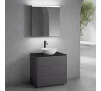 neoro n50 mobile La: 80 cm con 3 scomparti estraibili, lavabo Ø 45 cm bianco opaco, con armadietto a specchio,, BN0106WM+BN0452GR+BN0402C2+BN0473MI, n50 [Mobili da Bagno > Set Mobili da Bagno]