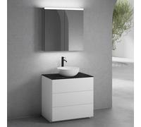 neoro n50 mobile La: 80 cm con 3 scomparti estraibili, lavabo Ø 45 cm bianco opaco, con armadietto a specchio,, BN0106WM+BN0452WM+BN0402C2+BN0473MI, n50 [Mobili da Bagno > Set Mobili da Bagno]
