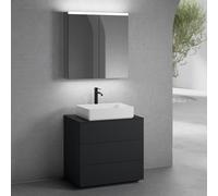 neoro n50 mobile La: 80 cm con 3 scomparti estraibili, lavabo La: 58 cm bianco opaco, con armadietto a specchio per la Svizzera,, BN0065WM+BN0452BM+BN0402BM+BN0486MI, n50 [Mobili da Bagno > Set Mobili