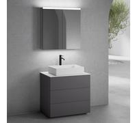 neoro n50 mobile La: 80 cm con 3 scomparti estraibili, lavabo La: 58 cm bianco opaco, con armadietto a specchio per la Svizzera,, BN0065WM+BN0452GR+BN0402WH+BN0486MI, n50 [Mobili da Bagno > Set Mobili