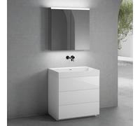 neoro n50 mobile La: 80 cm con 3 scomparti estraibili, lavabo senza foro per rubinetteria bianco opaco, con armadietto a specchio,, BN0134WM+BN0452WH+BN0473MI, n50 [Mobili da Bagno > Set Mobili da Bag