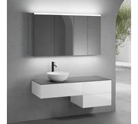 neoro n50 sistema mobili La: 140 cm con 3 scomparti estraibili, lavabo Ø 40 cm bianco opaco, con armadietto a specchio,, BN0064WM+BN0412WH+BN0421WH+BN0408GR+BN0473MI+BN0472MI, n50 [Mobili da Bagno > S