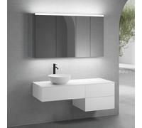 neoro n50 sistema mobili La: 140 cm con 3 scomparti estraibili, lavabo Ø 40 cm bianco opaco, con armadietto a specchio per la Svizzera,, BN0064WM+BN0412WM+BN0421WM+BN0408WH+BN0486MI+BN0485MI, n50 [Mob