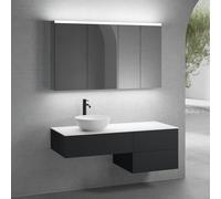 neoro n50 sistema mobili La: 140 cm con 3 scomparti estraibili, lavabo Ø 45 cm bianco opaco, con armadietto a specchio per la Svizzera,, BN0106WM+BN0412BM+BN0421BM+BN0408WH+BN0486MI+BN0485MI, n50 [Mob