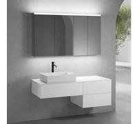 neoro n50 sistema mobili La: 140 cm con 3 scomparti estraibili, lavabo La: 58 cm bianco opaco, con armadietto a specchio,, BN0065WM+BN0412WM+BN0421WM+BN0408WM+BN0473MI+BN0472MI, n50 [Mobili da Bagno >
