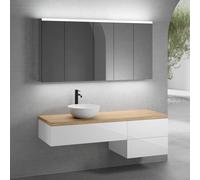 neoro n50 sistema mobili La: 160 cm con 3 scomparti estraibili, lavabo Ø 45 cm bianco opaco, con armadietto a specchio per la Svizzera,, BN0106WM+BN0413WH+BN0421WH+BN0405W1+BN0487MI+BN0485MI, n50 [Mob