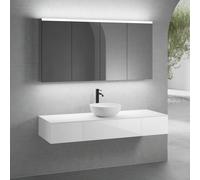 neoro n50 sistema mobili La: 160 cm con 3 scomparti estraibili, lavabo Ø 45 cm bianco opaco, con armadietto a specchio,, BN0106WM+BN0412WH+2#BN0410WH+BN0405WH+2#BN0473MI, n50 [Mobili da Bagno > Set Mo