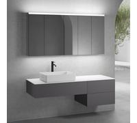 neoro n50 sistema mobili La: 160 cm con 3 scomparti estraibili, lavabo La: 58 cm bianco opaco, con armadietto a specchio per la Svizzera,, BN0065WM+BN0413GR+BN0421GR+BN0405WH+BN0487MI+BN0485MI, n50 [M