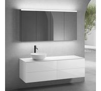 neoro n50 sistema mobili La: 160 cm con 4 scomparti estraibili, lavabo Ø 40 cm bianco opaco, con armadietto a specchio per la Svizzera,, BN0064WM+2#BN0422WH+BN0405WM+2#BN0486MI, n50 [Mobili da Bagno >