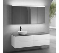 neoro n50 sistema mobili La: 160 cm con 4 scomparti estraibili, lavabo Ø 40 cm bianco opaco, con armadietto a specchio,, BN0064WM+2#BN0422WH+BN0405GR+2#BN0473MI, n50 [Mobili da Bagno > Set Mobili da B