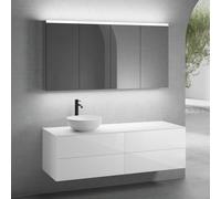 neoro n50 sistema mobili La: 160 cm con 4 scomparti estraibili, lavabo Ø 40 cm bianco opaco, con armadietto a specchio per la Svizzera,, BN0064WM+2#BN0422WH+BN0405WH+2#BN0486MI, n50 [Mobili da Bagno >