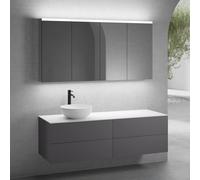 neoro n50 sistema mobili La: 160 cm con 4 scomparti estraibili, lavabo Ø 40 cm bianco opaco, con armadietto a specchio per la Svizzera,, BN0064WM+2#BN0422GR+BN0405WH+2#BN0486MI, n50 [Mobili da Bagno >