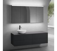 neoro n50 sistema mobili La: 160 cm con 4 scomparti estraibili, lavabo Ø 45 cm bianco opaco, con armadietto a specchio,, BN0106WM+2#BN0422BM+BN0405GR+2#BN0473MI, n50 [Mobili da Bagno > Set Mobili da B